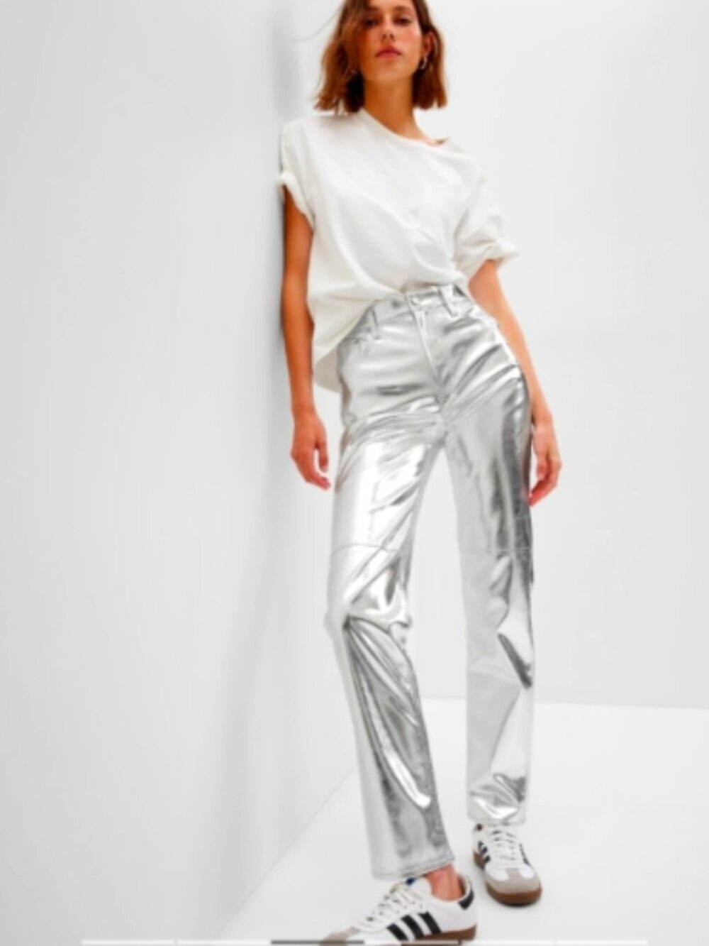 Gap Silver High Rise Vegan Leather Cheeky Straight Pants Size 4